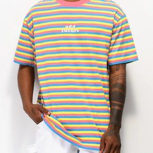 Odd Future OF Pink, Blue & Yellow Striped T-Shirt Size Men's Small